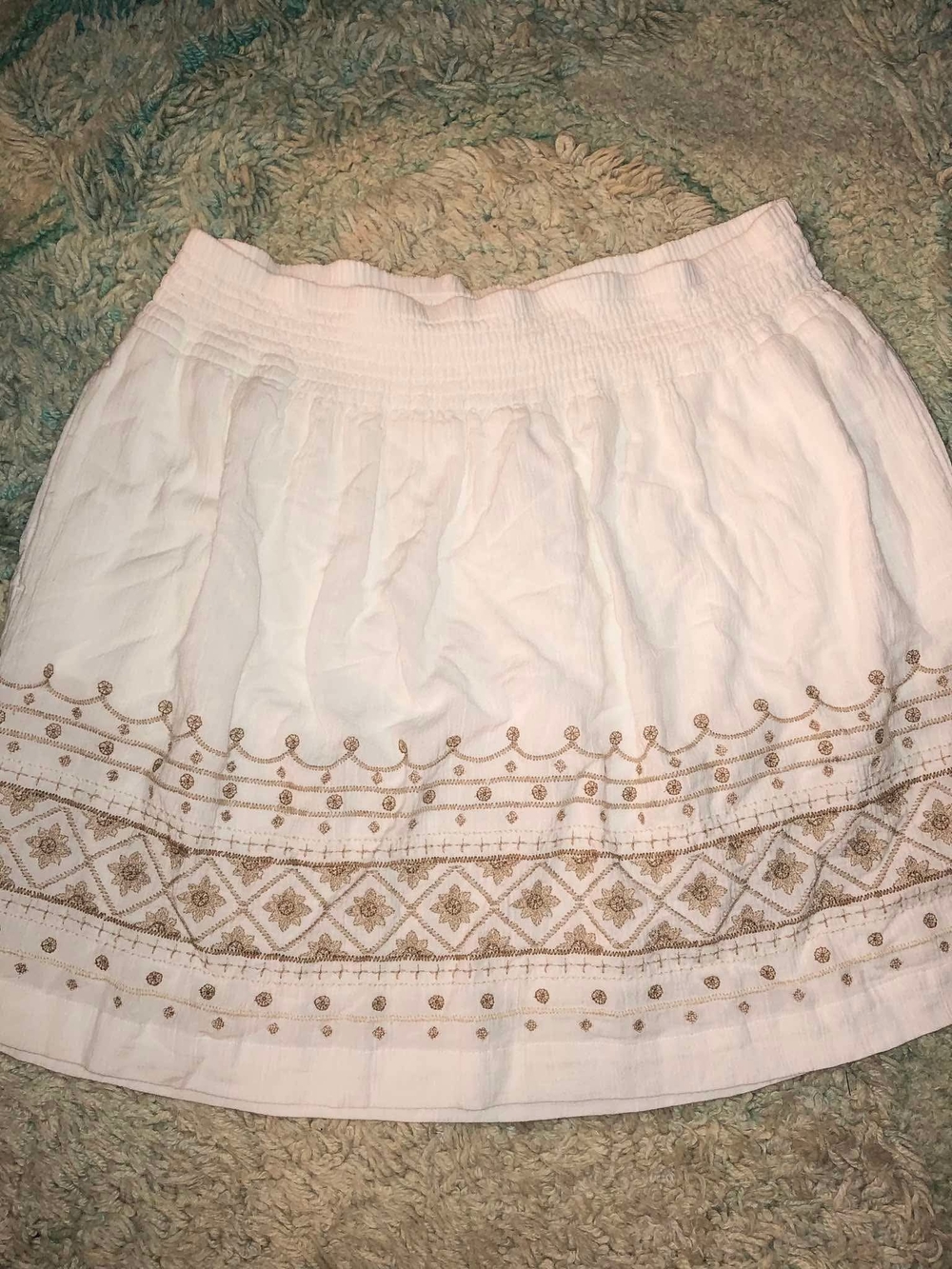 White Embroidered Cotton Mini Skirt - Cream Accent